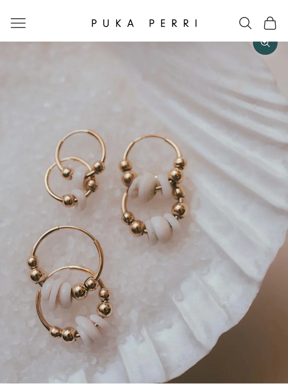 Puka Perri Gold Hoop Earrings with Cream Puka Accents